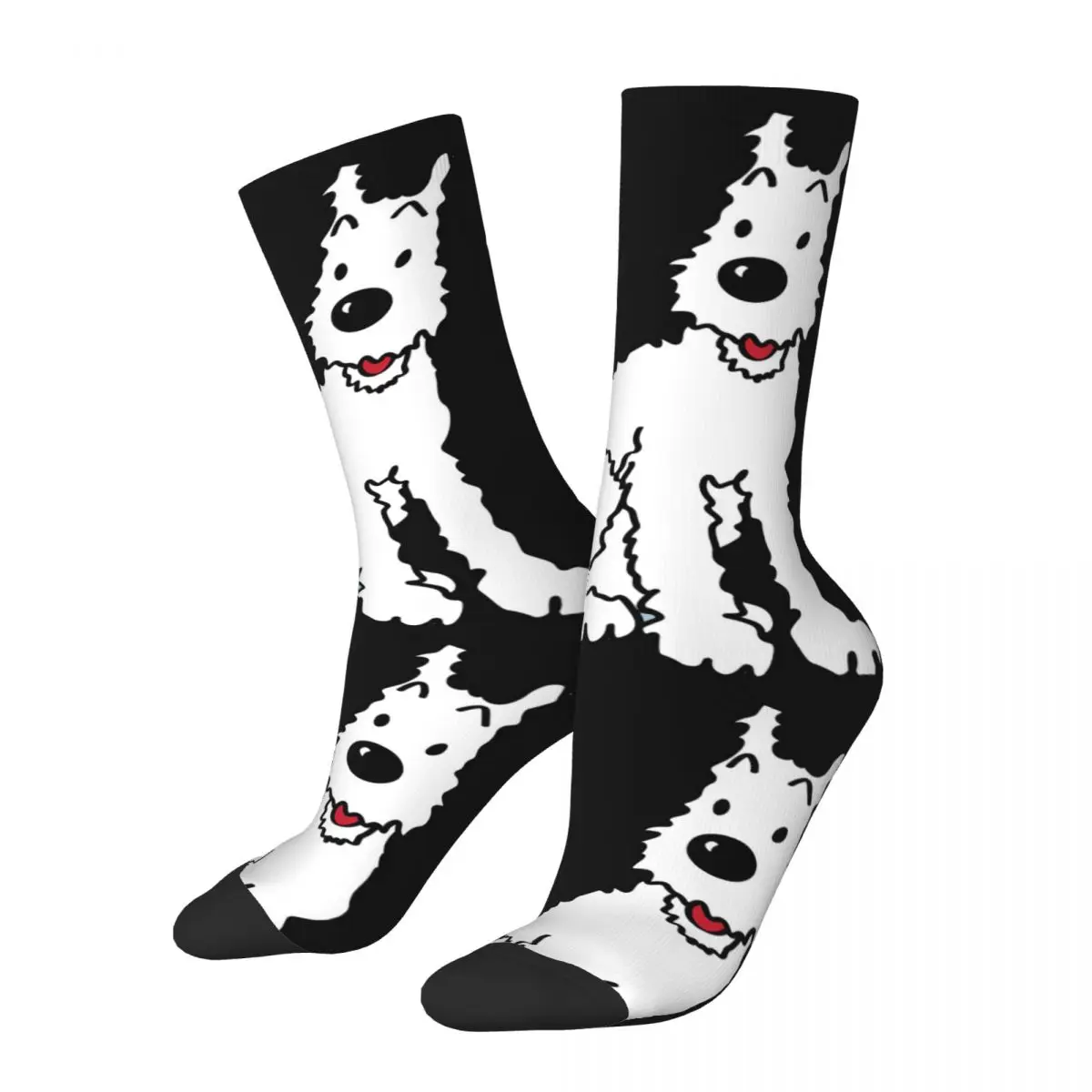 Funny Crazy Compression Sock for Men Snowy Tin Tin Hip Hop Harajuku Dog Cute Animal Happy Quality Pattern Printed Boys Crew Sock