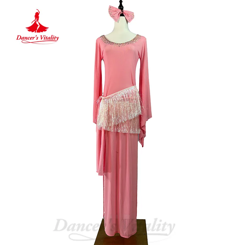 

Одежда для танцовщицы живота, женское платье с длинными рукавами по индивидуальному заказу AB Stones + платок + шарф на бедрах, 3 предмета, одежда для восточных танцев