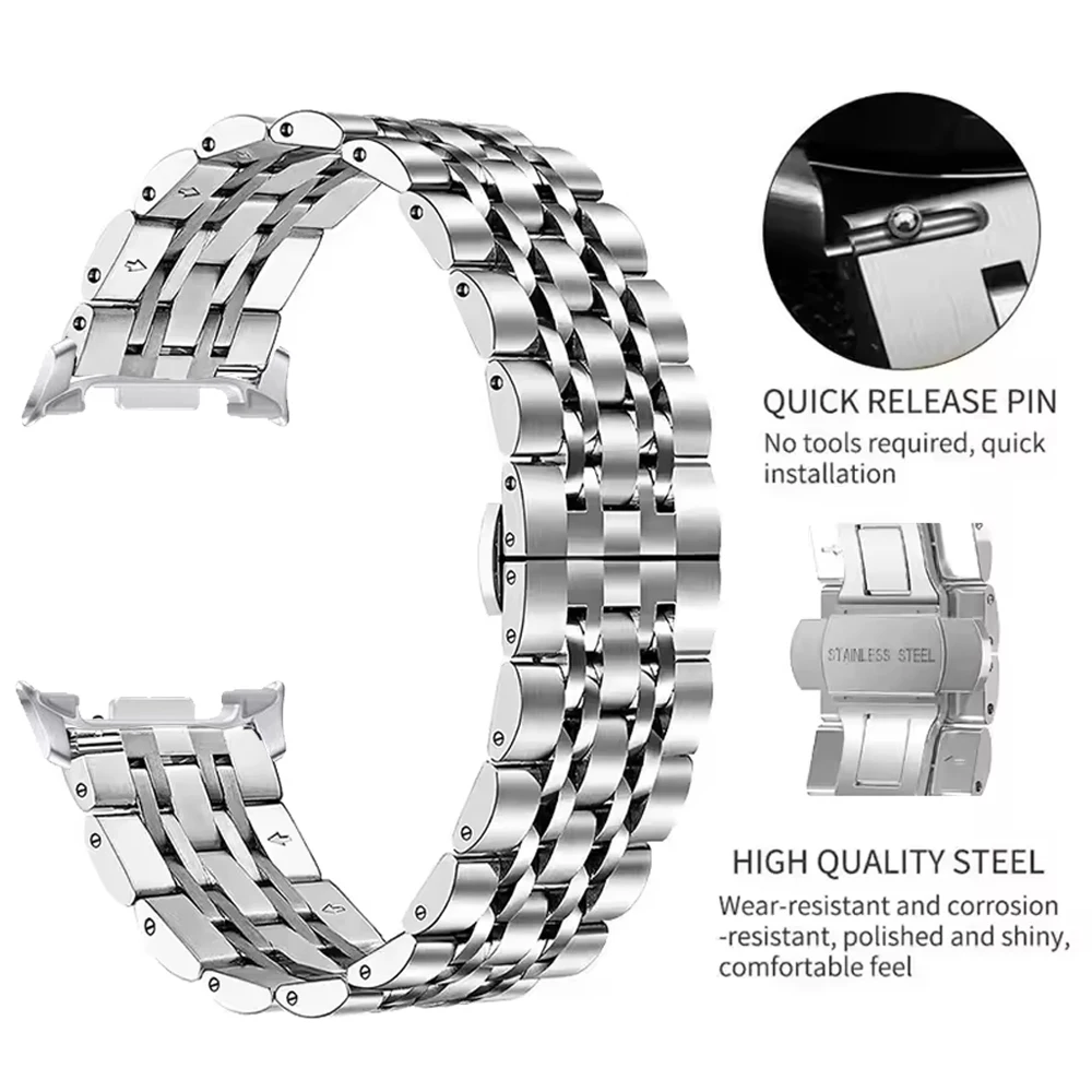حزام من الفولاذ المقاوم للصدأ لساعة سامسونج جالاكسي الترا (2025) 47 ملم سوار معدني فاخر لساعة جالاكسي 8/8 كلاسيك 40/44/46 ملم