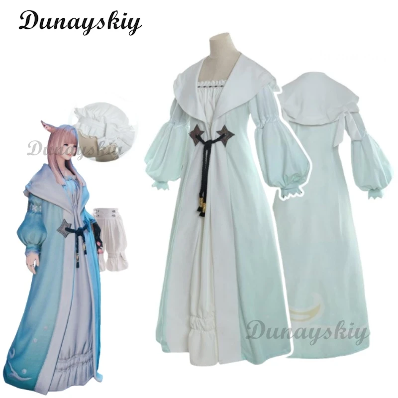 

FF14 Crescent Moon Nightgown Cosplay Costume White Cute Dress Sleepwear Women Fancy Dress Suit Halloween Unifoerms Custom Made