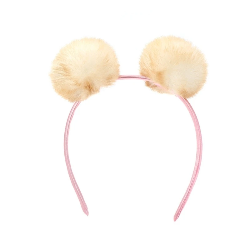 E21F Furry Balls Hairhoop Plush Ear Headband Cosplay Costume Party Headdress Adult Makeup Headband Kids Funny Headpieces