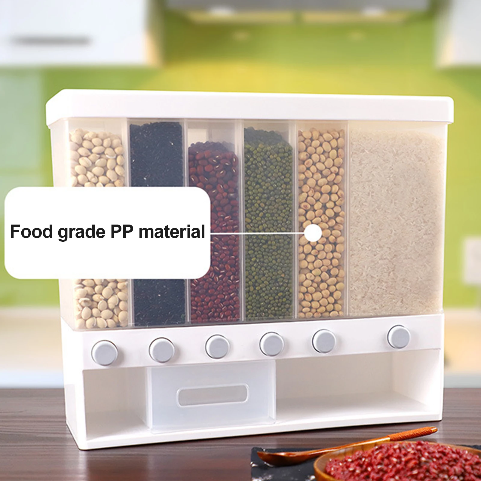 6-Grid Rice Dispenser Cereal Dry Food Grain Storage Container Kitchen Organizer