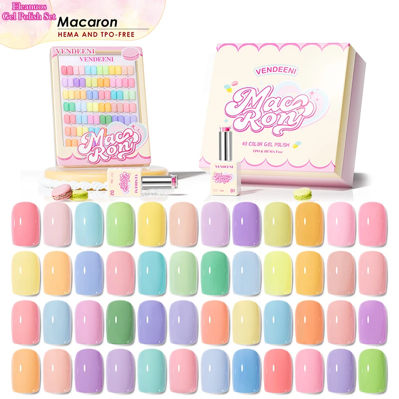 48 Colors Macaron Nail Gel Polish Set Pastel Candy UV LED Gel Varnish Soak Off Semi Permanent Manicure DIY Nail Art Salon Kit