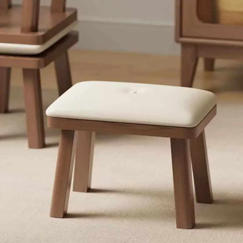 

Solid Wood Stool, Living Room Tea Table Stool, Soft Bag Shoe Changing Stool, Creative Footstool, Nordic Furniture, Leather Seats