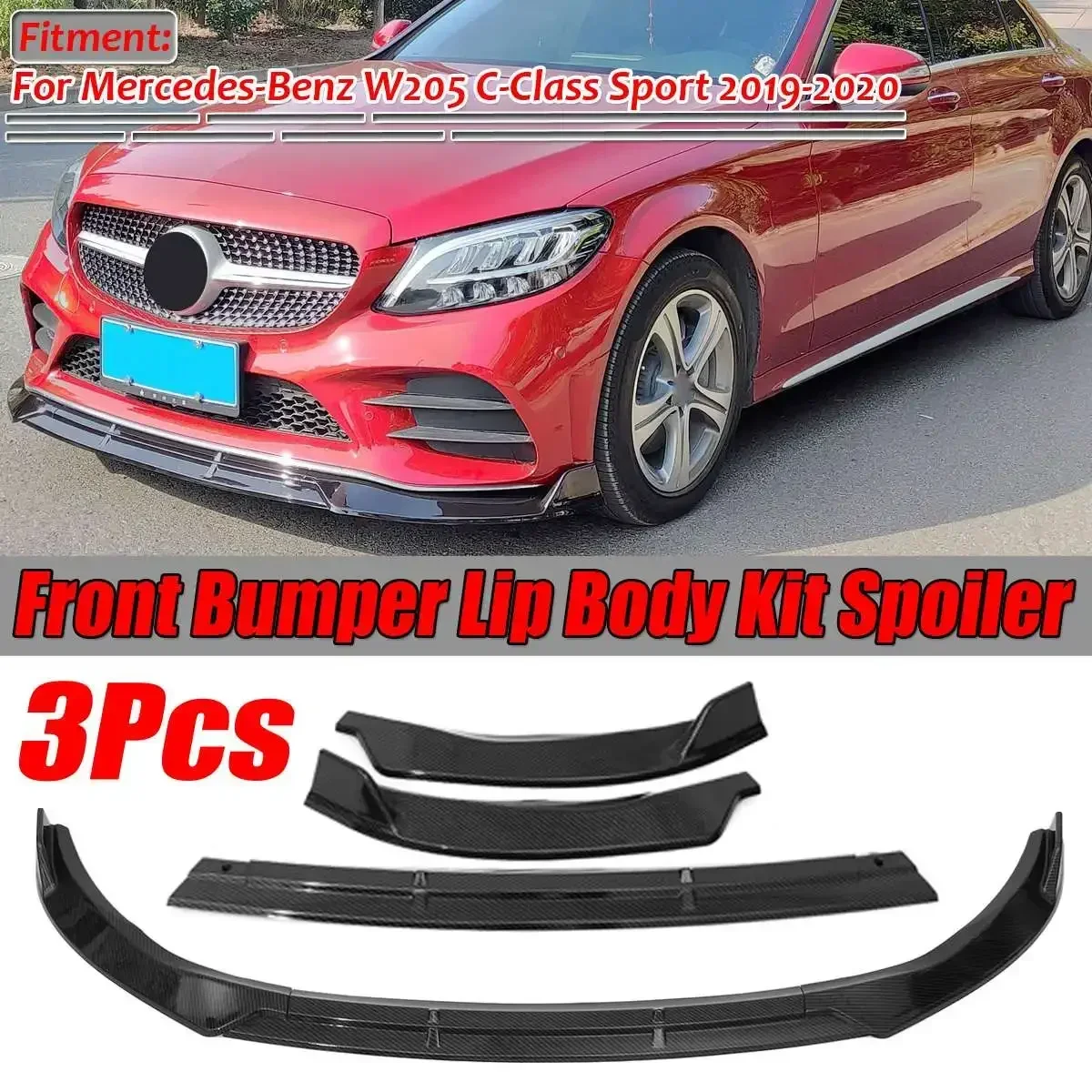 

New Car Front Bumper Lip Spoiler Diffuser Cover Trim Deflector Lips For Mercedes For Benz W205 C-Class Sport 2019-2020 Body Kit