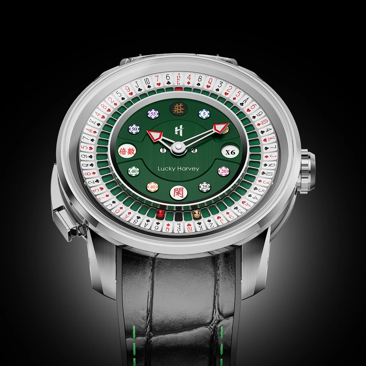 

Мужские автоматические часы Lucky Harvey Lucky Poker Roulette с сапфировым стеклом, корпусом из стали 316L и уникальным дизайном в стиле казино.