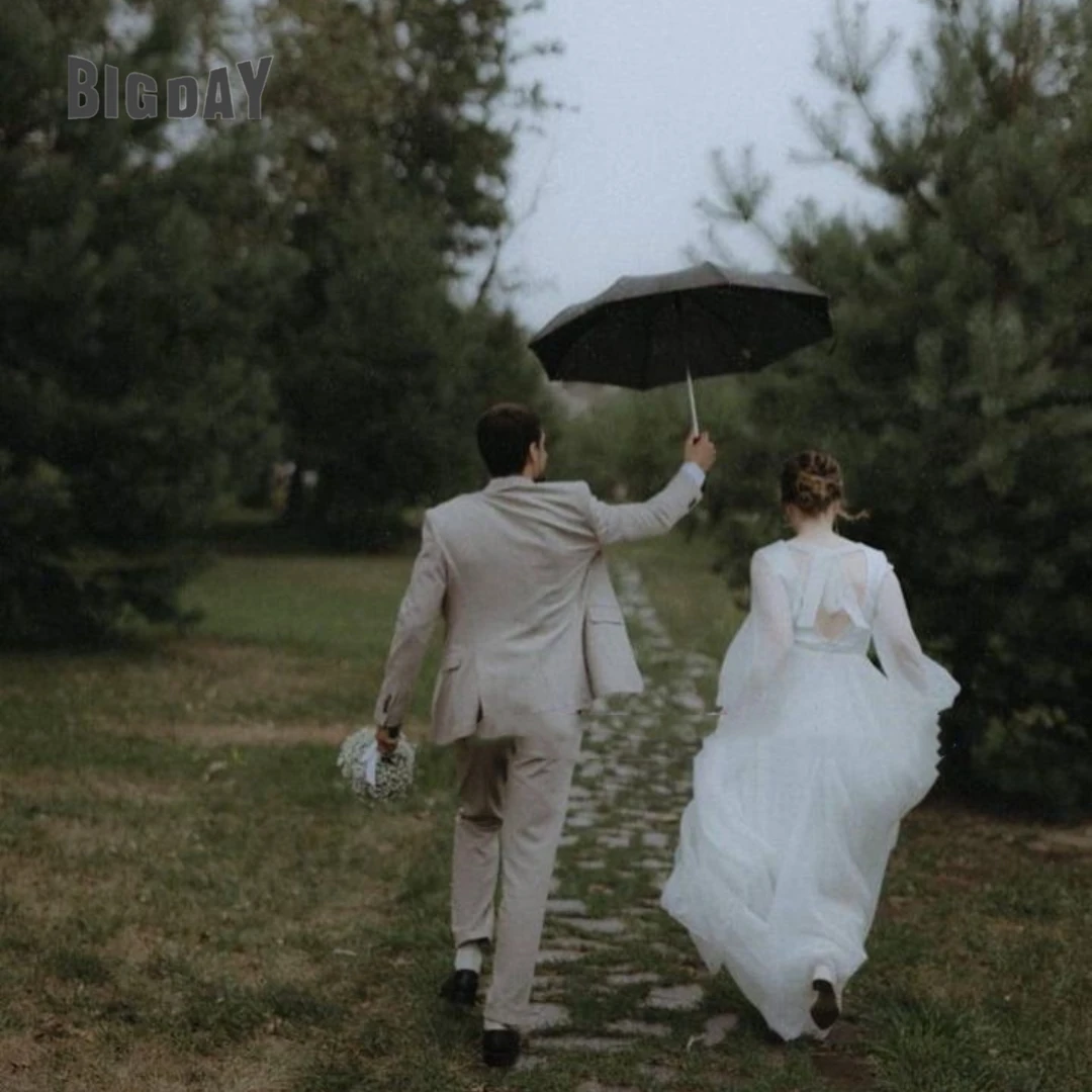 Exquisites Hochzeitskleid für Frau, U-Boot-Ausschnitt, offener Rücken, Tüll, volle Ärmel, Brautkleider, Zug, Schleife, Vestido De Novia, individuell gestaltet