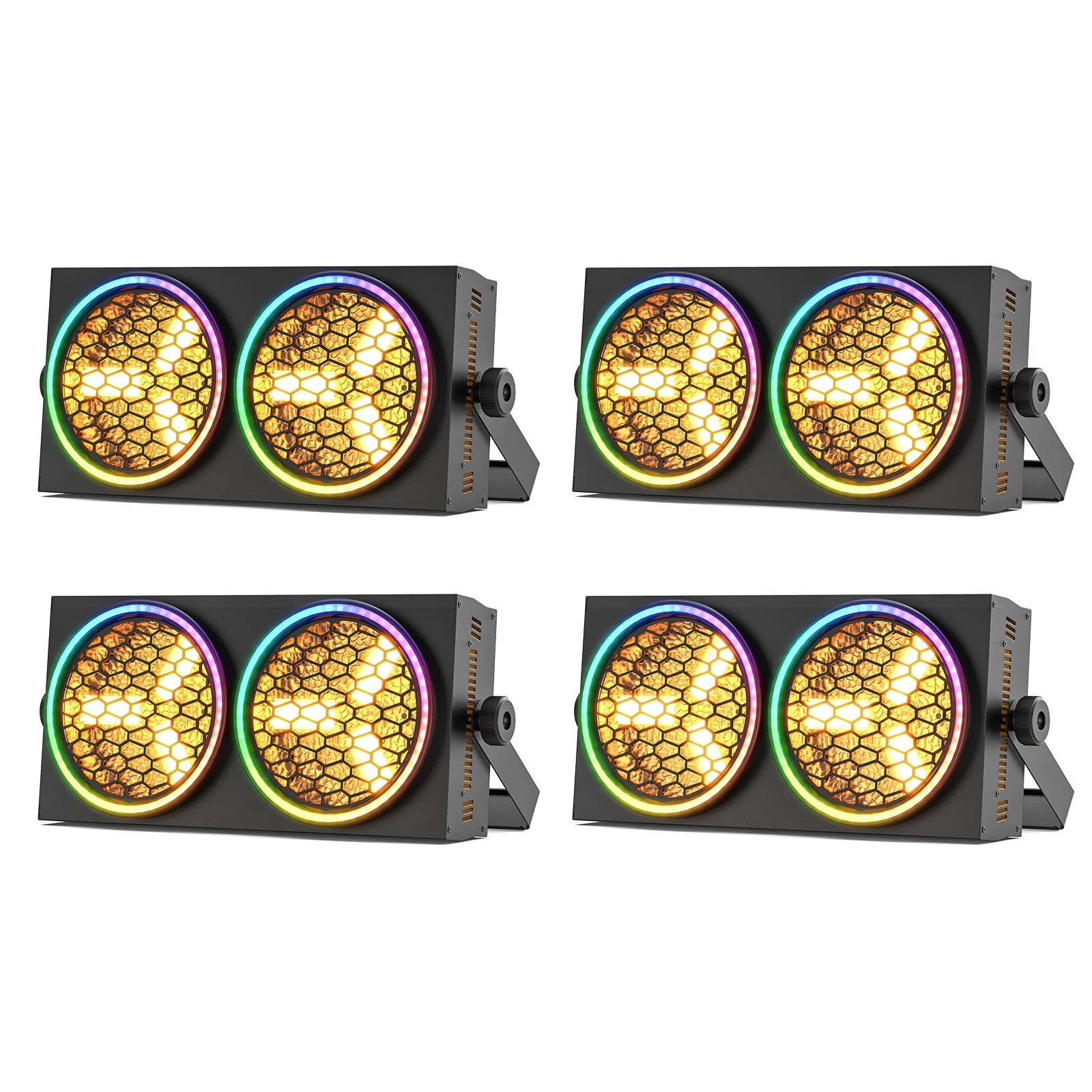

U'King 4PCS 200W Golden COB Stage Light with RGB LED Strips DMX512 Retro Audience Light 2 Eyes Blinder Light Strobe Par Light