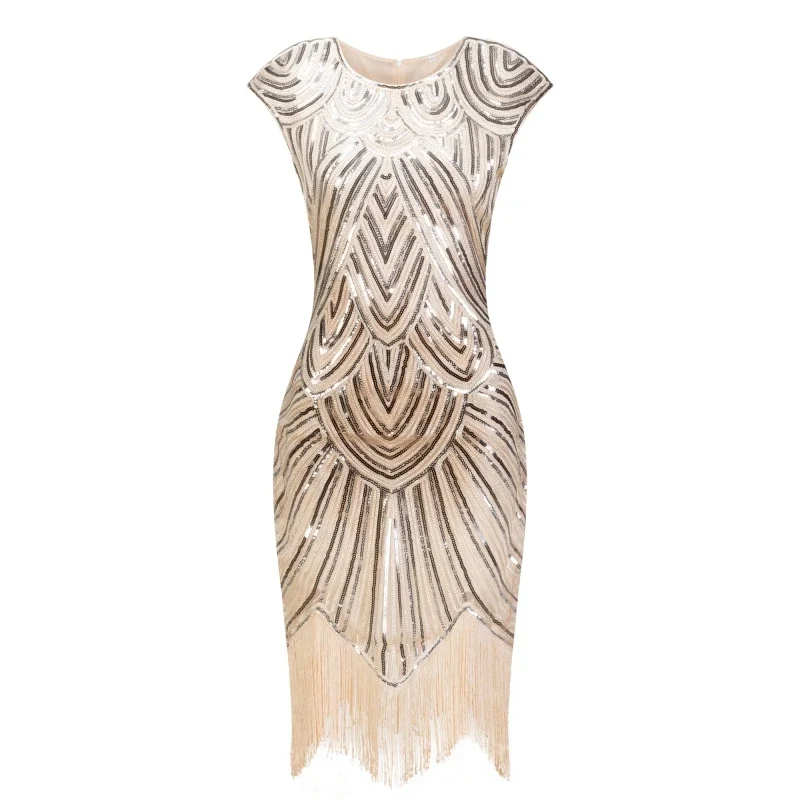 1920s flapper dress Great Gatsby dress o-neck cap sleeve sequin fringe party midi dress Vestido summer women dress XXXL plussize