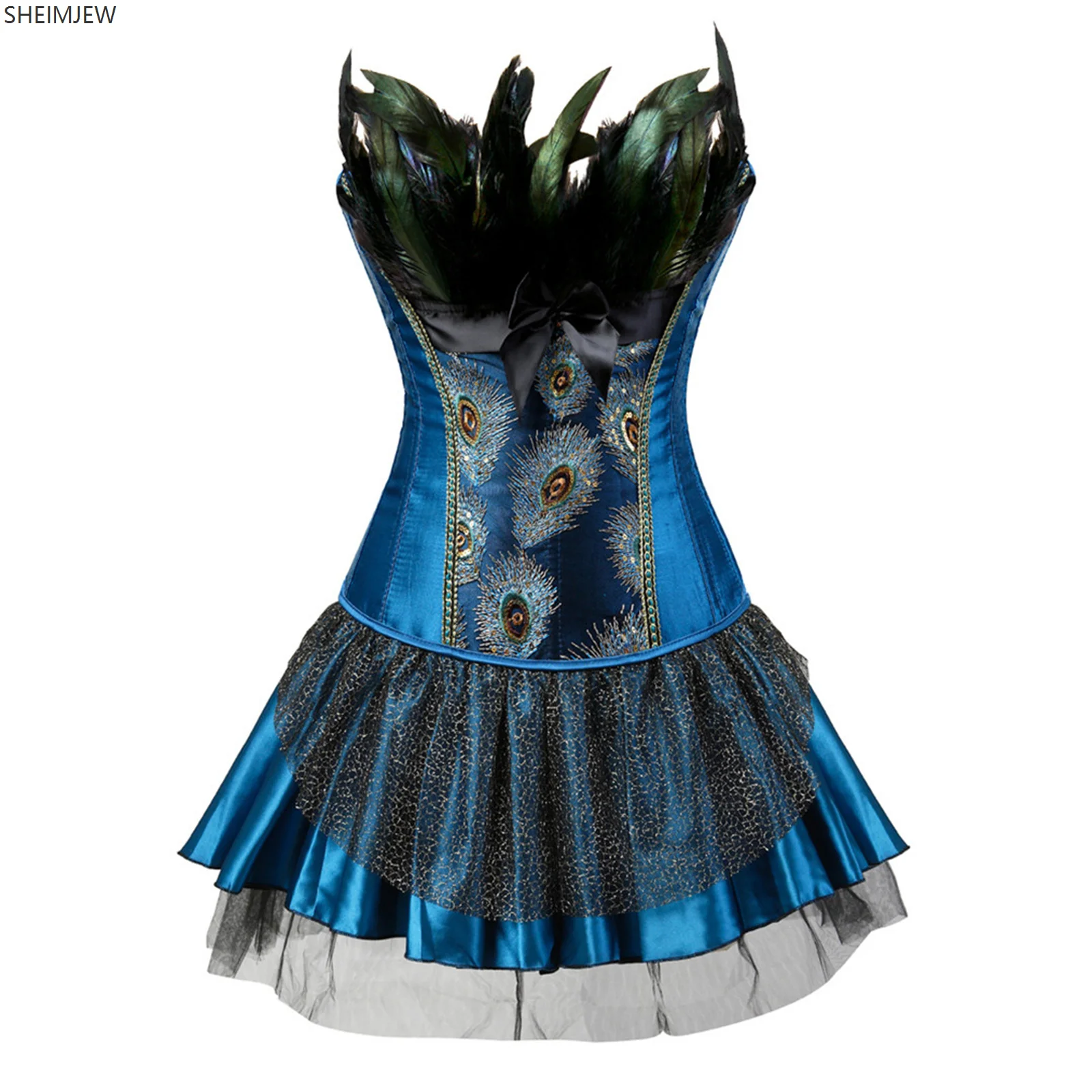 

Corset Dress Steampunk Lace-up Corset Halloween Costumes Adults Women Role Play Corsage Peacock Feather Suit Birthday Party Gown