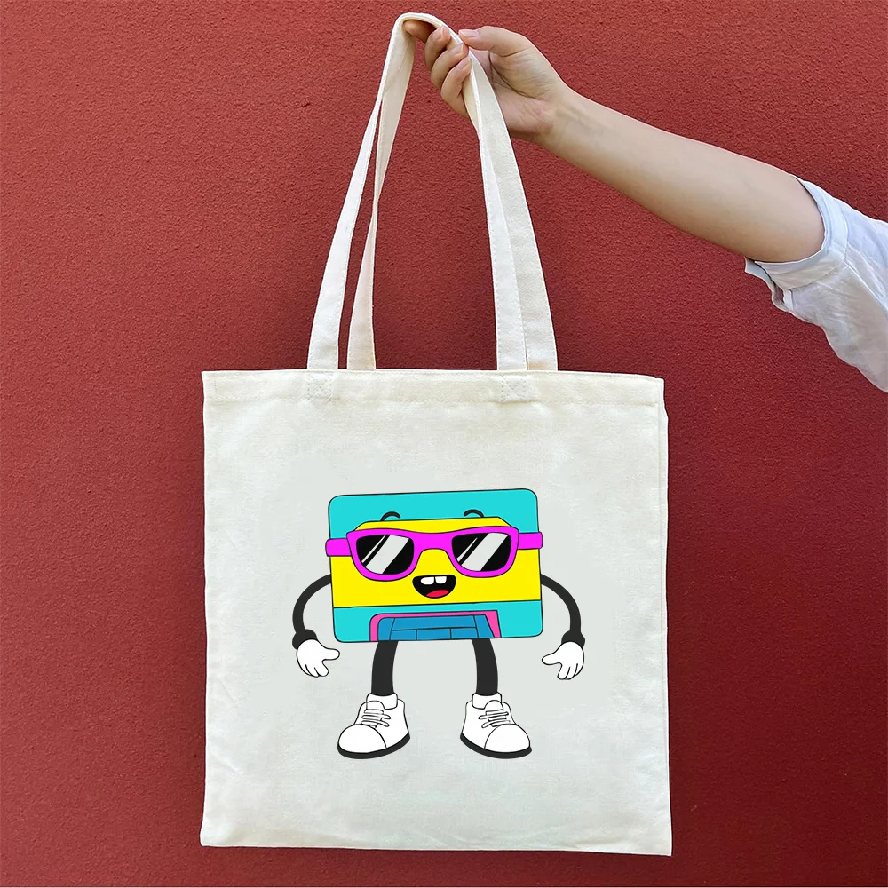 

Black or White Retro Meme Tote Bag - 80s 90s Inspired Graphic Canvas Reusable Shopping Bag, Large Capacity Storage Bag