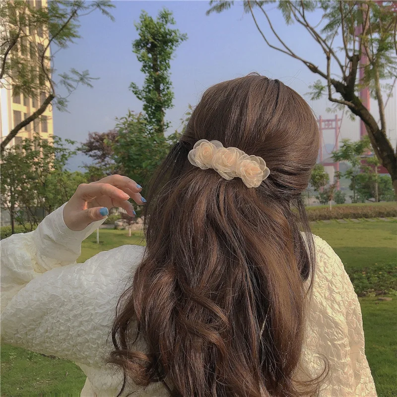 2022The NewSouth Korea's new camellia spring with flower hairpin temperament gentle girl ponytail hair accessories headdress