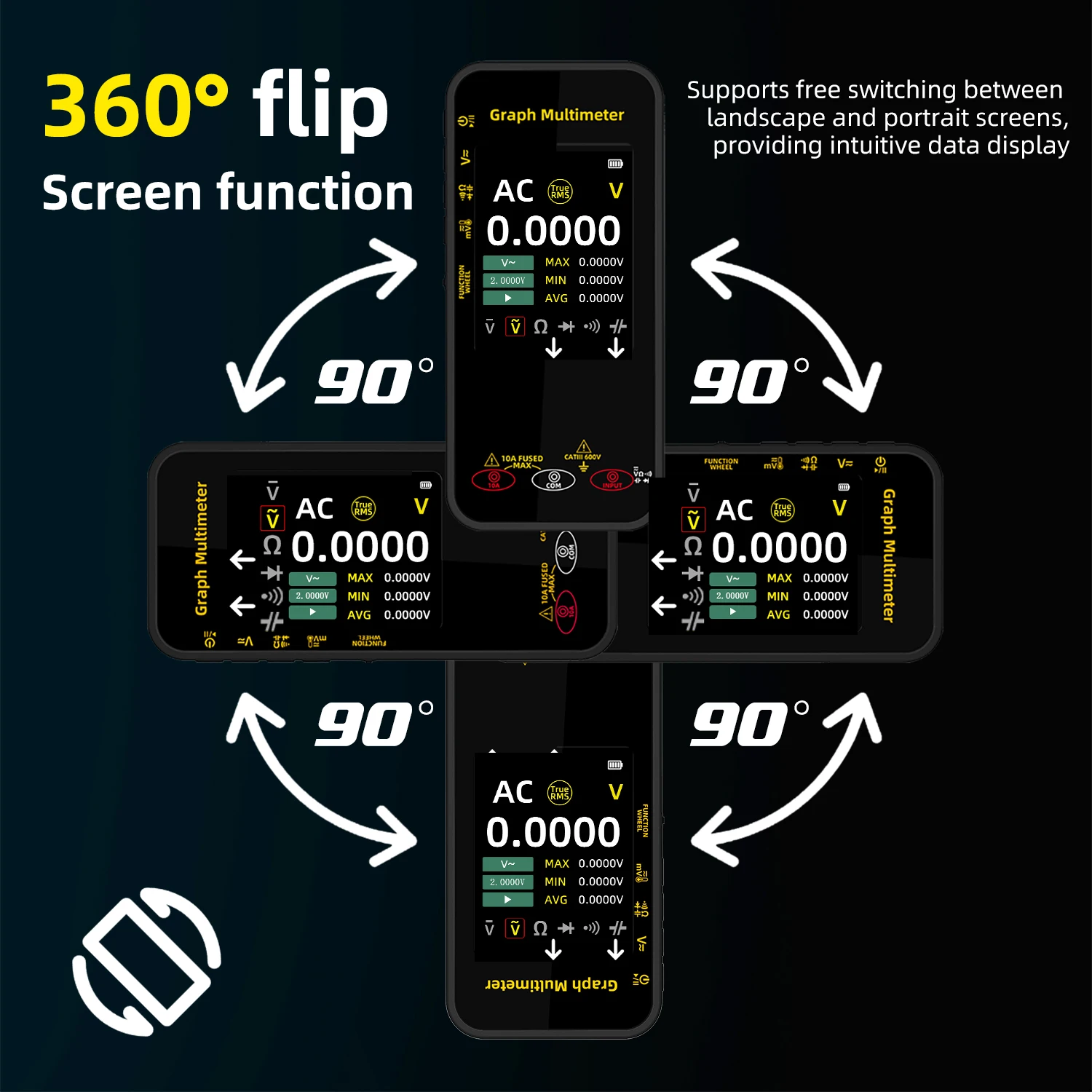 GRAPH Digital Multimeter, Voltage Waveform Recording, Temperature Testing, Current, The Screen Can Be Rotated For Display view 6