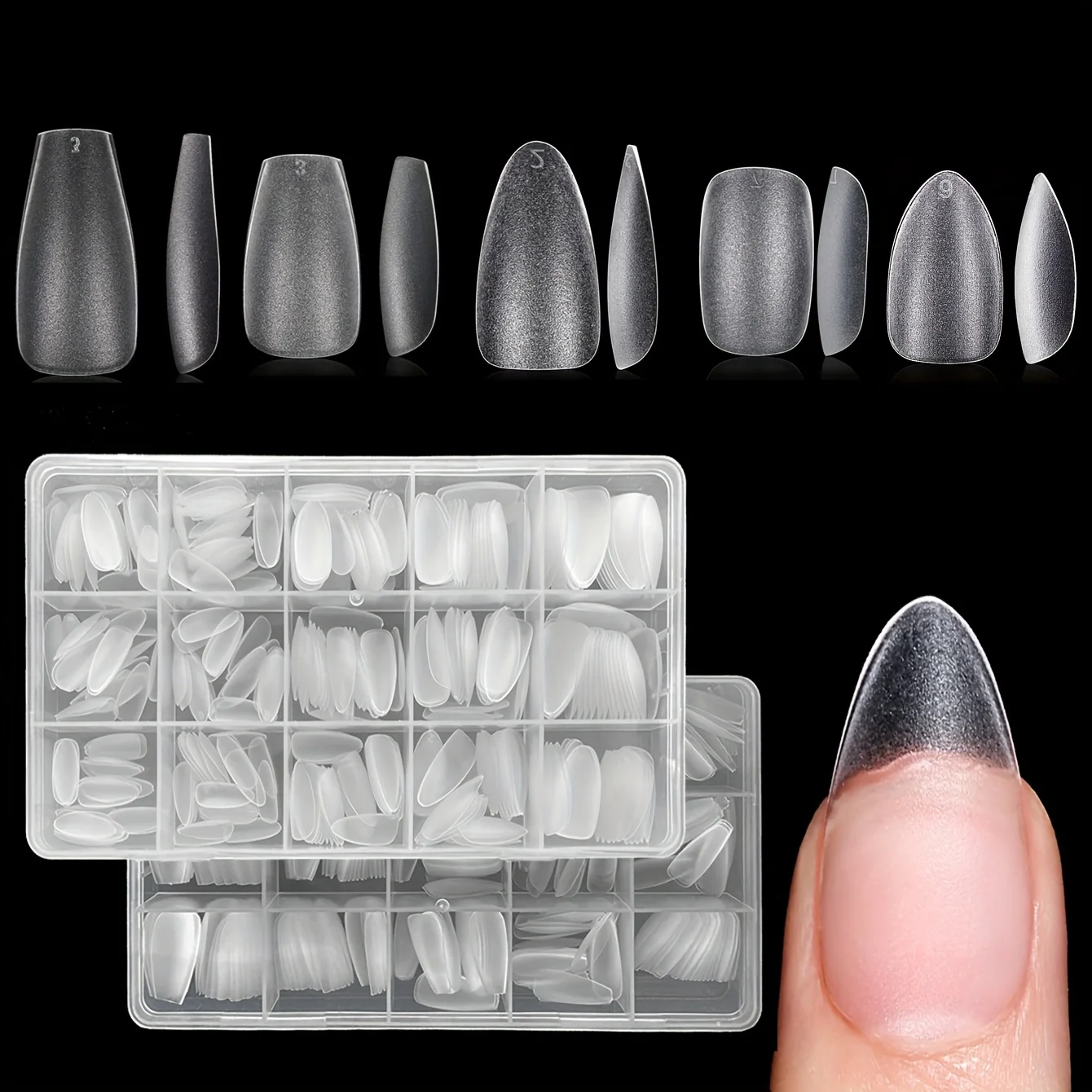 

330pcs Transparent Almond Coffin Square Nail Tips Medium Short Full Matte Pure Color Soft Gel Acrylic False Nails Full Cover