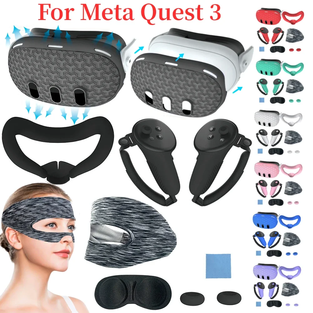 7pcs Accessories Set Lens Protector Cover Anti-Fall VR Protective Cover VR Headset Cover Controller Grips Cover for Meta Quest 3