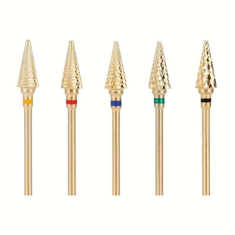 1Pcs/Box Nail Gold Carbide Nail Drill Bit Tapered Milling Cutter for Manicure Remove Gel Acrylics Tool Nail Drill Accessories