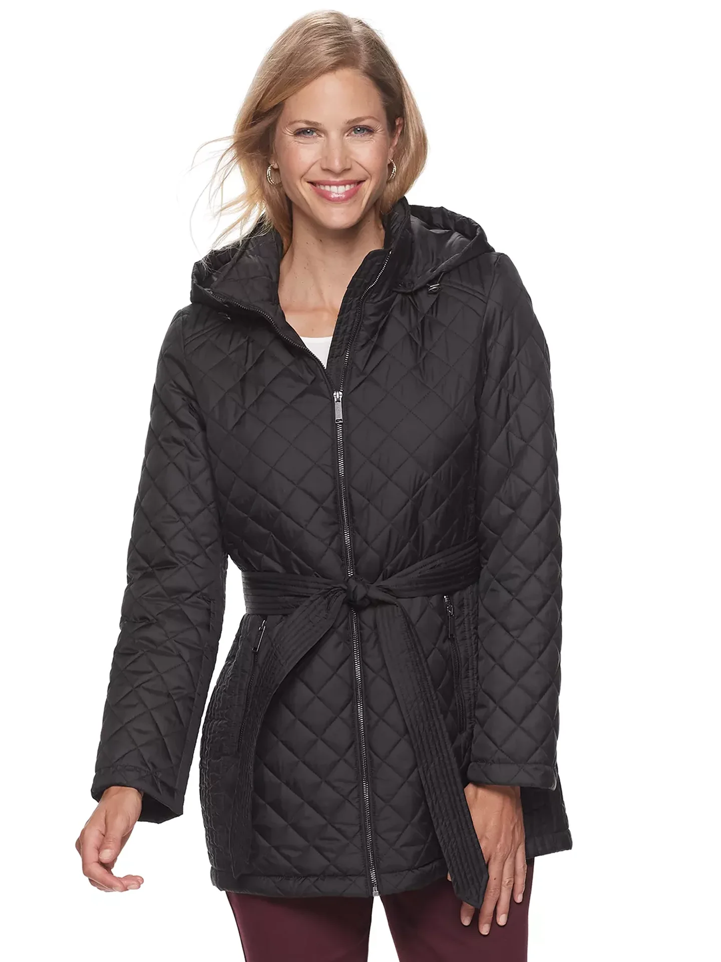 

Slimming Diamond Pattern Quilted Hooded Casual Thin Cotton Jacket Women's Large Size Autumn Winter Fashion Outerwear Coat