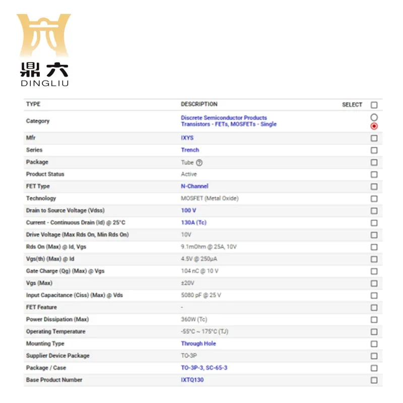 IXTQ130N10T Mosfet N-CH 100V 130A TO3P IXTQ130N10T Transistors