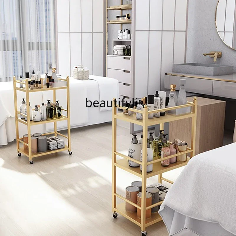 

smt03 Beauty Salon Trolley Rack Light Luxury Iron Solid Wood Barber Shop Hairdressing Tool Car