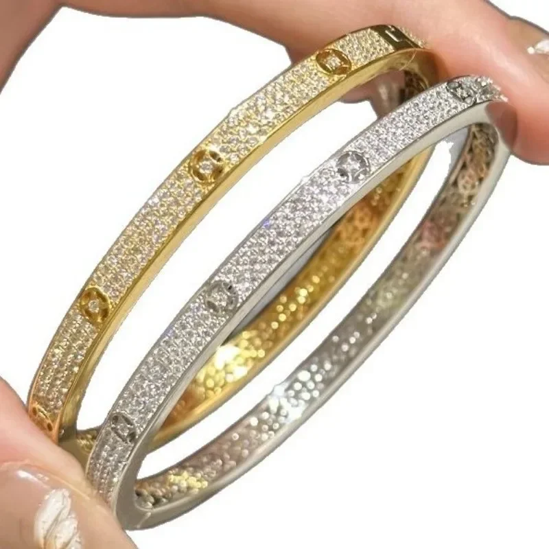 Classic Light Luxury Retro Half Circle Full Diamond Copper coin design Bracelets for women Exquisite Charm bangles Jewelry view 6