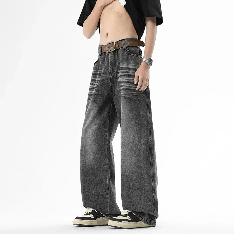 

Korean Vintage High Street Baggy Jeans Men Washed Denim Pants Washed Male Jeans Straight Casual Menwear Loose Wide Leg Trousers