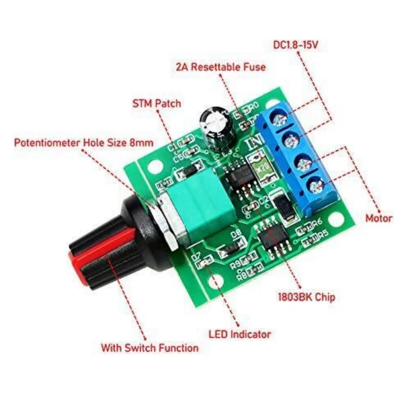 New DC 1.8V 3V 5V 6V 12V 2A PWM Motor Speed Controller Low Voltage Motor Speed Controller PWM 0~100% Adjustable Drive Module