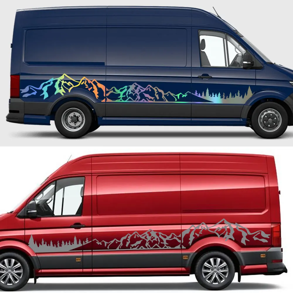 2Pcs/Lot Car Stickers Motorhome Camper Van DIY Stripes Mountain Graphics Decals For Volkswagen VW Crafter Tuning Accessories