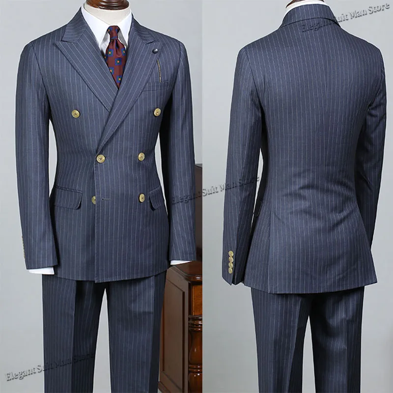 

Мужской трендовый двубортный свадебный облегающий костюм в британском стиле, костюм из двух предметов, тонкий стильный деловой повседневный костюм, модный