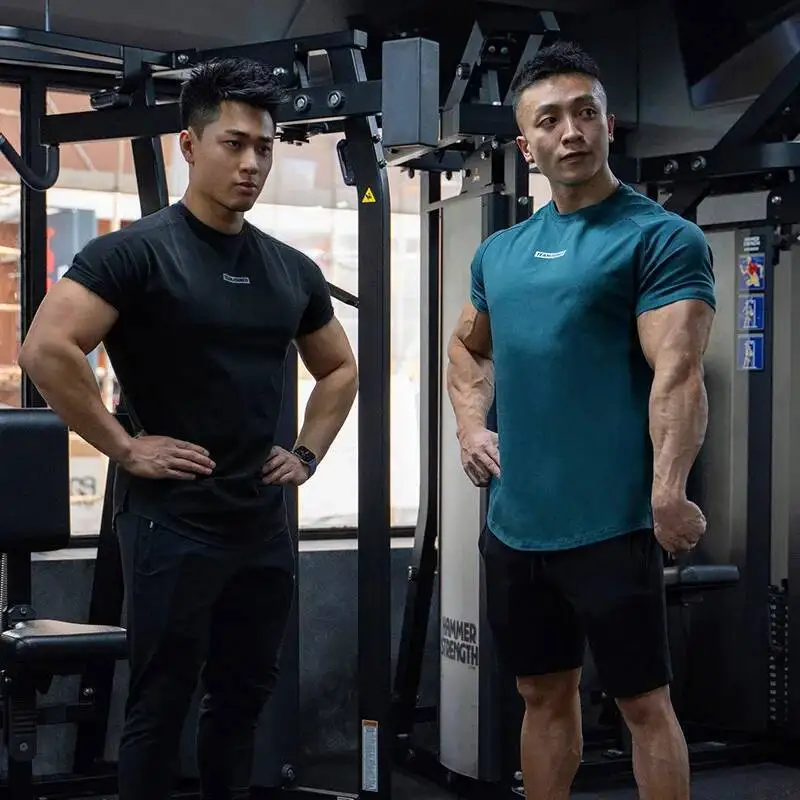 Мужская летняя спортивная футболка с коротким рукавом для спортзала, быстросохнущая эластичная майка, уличные топы Fiess, повседневная трендовая одежда для бодибилдинга