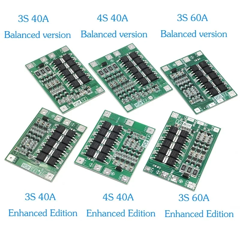 3S 4S 40A 60A Li-ion Lithium Battery Charger Protection Board 18650 BMS For Drill Motor 11.1V 12.6V/14.8V 16.8V Enhance Balance