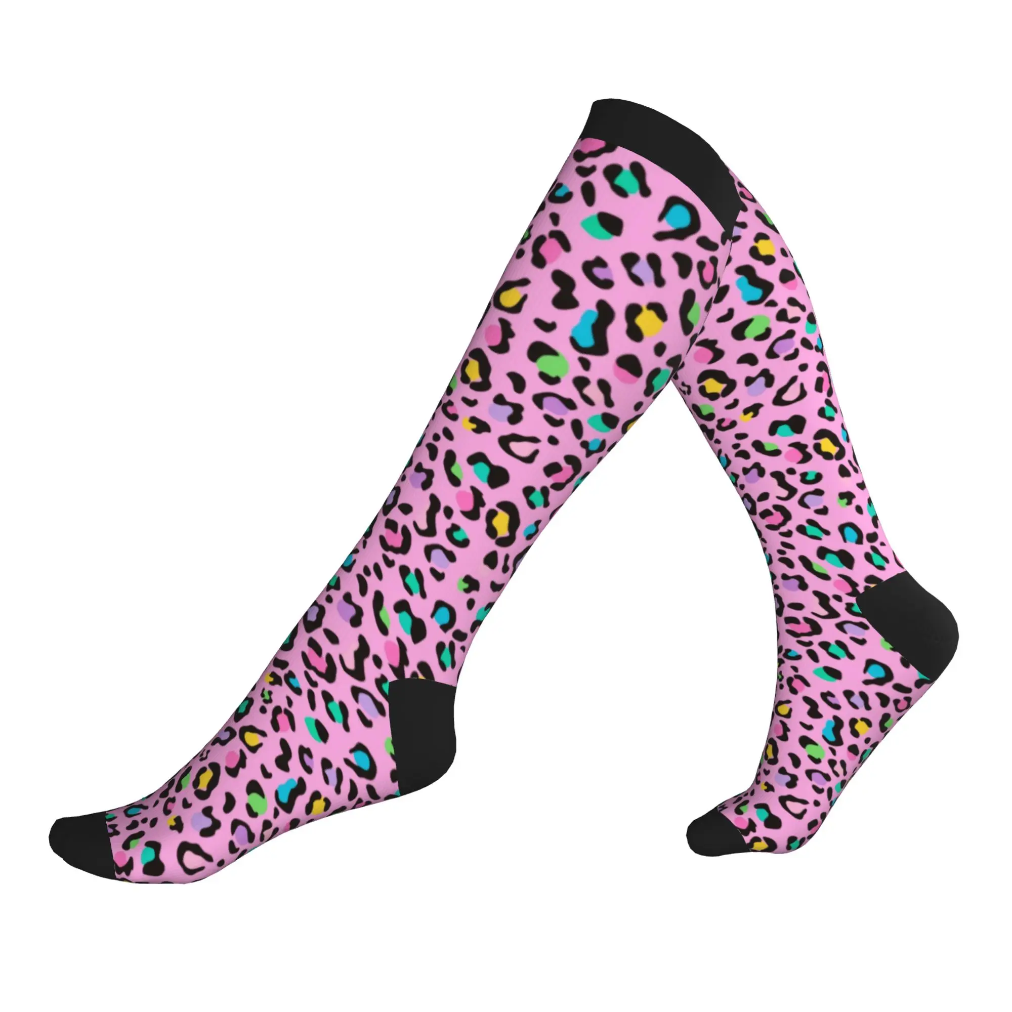 

Pink Rainbow Leopard Animal Print Men's Sports Compression Socks Unisex Fun Spring Summer Autumn Winter Dress Socks
