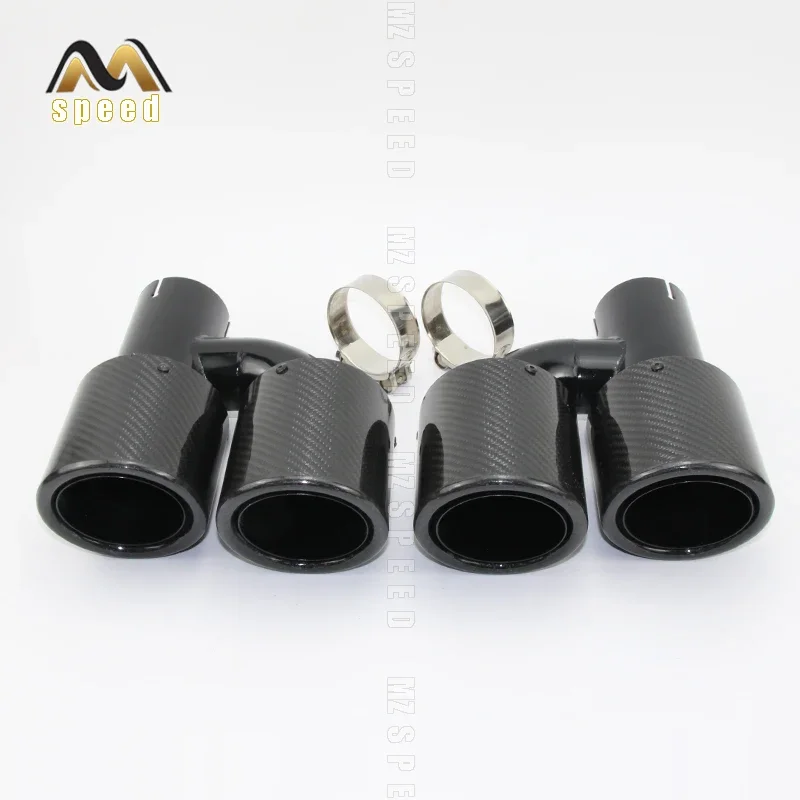 

1 Two or so car tail throat black twill carbon fiber rolled edge H type clamp four outlet exhaust pipe muffler