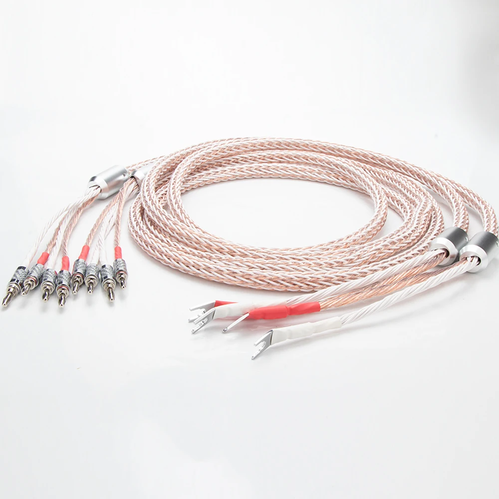 Pair Hifi Speaker Cable 12TC OCC Wire Banana Plug TO Y Spade Jack, Hi-end OCC Speaker Wire Amplifier Player