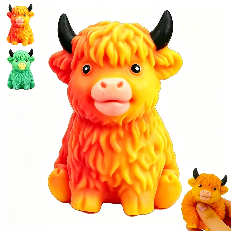 Highland Cow Crunch Squishy Building Block Slow Rebound Stress Ball Relief Squeeze ASMR Sound Sensory Fidget Toy For ADHD Gift