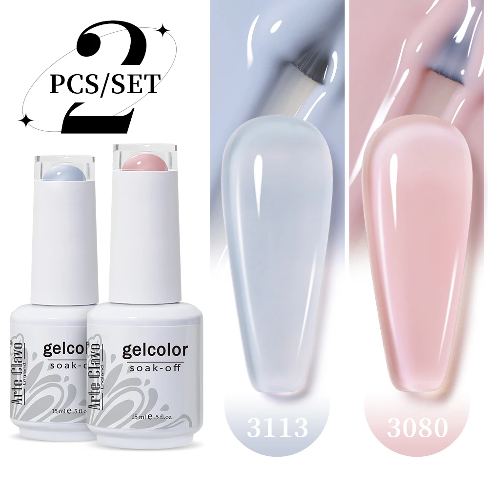 

Arte Clavo 2PCS Nail Gel Polish Set Jelly Color Semi Permanent Hybrid For Base Top Coat Soak Off UV LED DIY Nail Art Gel 15ml