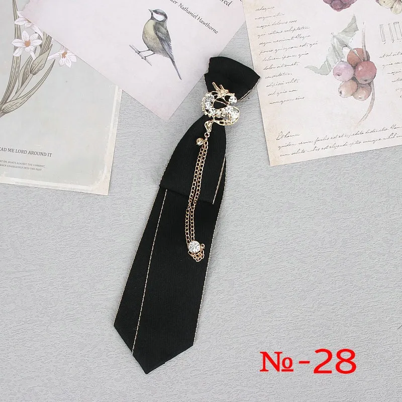 Handgemachte schwarze Band Krawatte Kristall Strass Schmuck Männer Shirts heiße neue Mädchen Jungen Kragen Krawatten Schuluniform Frauen Krawatte – Detail 29