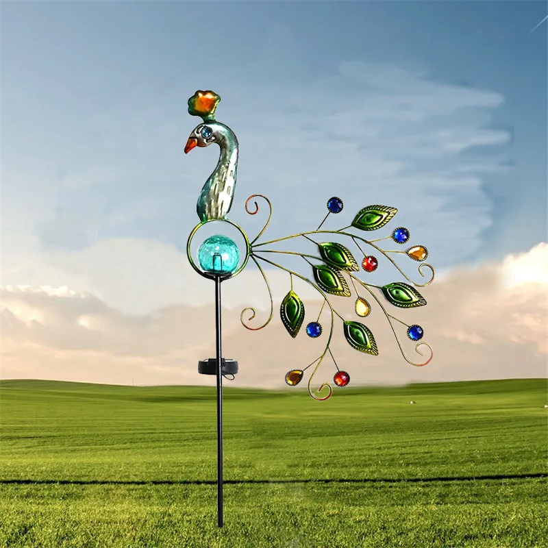 Solar Wrought Iron Peony Stake Light Peacock Decor Lamp Waterproof Outdoor Lawn Yard Patio Garden Landscape Ornament Lighting