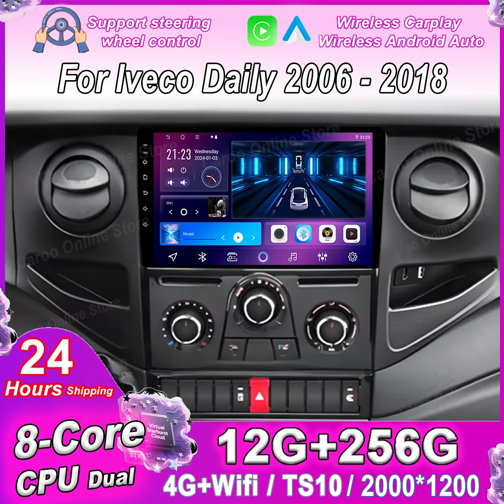 

Автомобильный мультимедийный плеер Android 15 для Iveco Daily 2006-2018 с GPS-навигацией, Carplay, без 2DIN DVD, Wi-Fi, Bluetooth, 4G