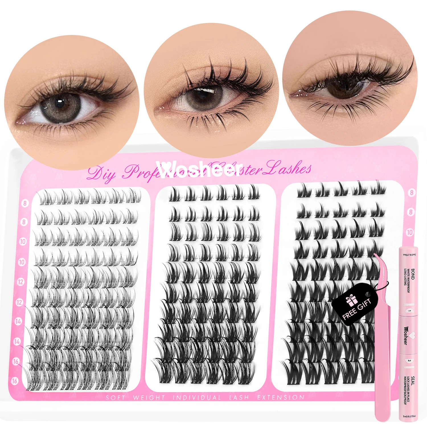 WOSHEER Cluster Lashes Kit Manga Lashes Natural Eyelash extension Cluster Cat Volume Individual Lashes Mixed Lashes