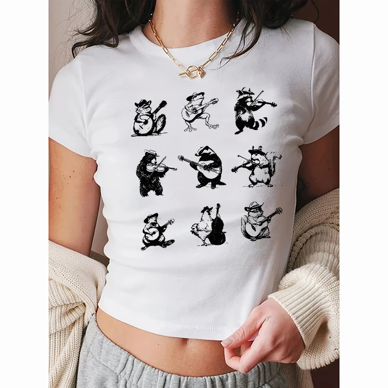 

Хип-хоп креативная футболка с мультяшным принтом женская модная повседневная футболка с коротким рукавом Harajuku Y2k уличная классическая укороченная футболка