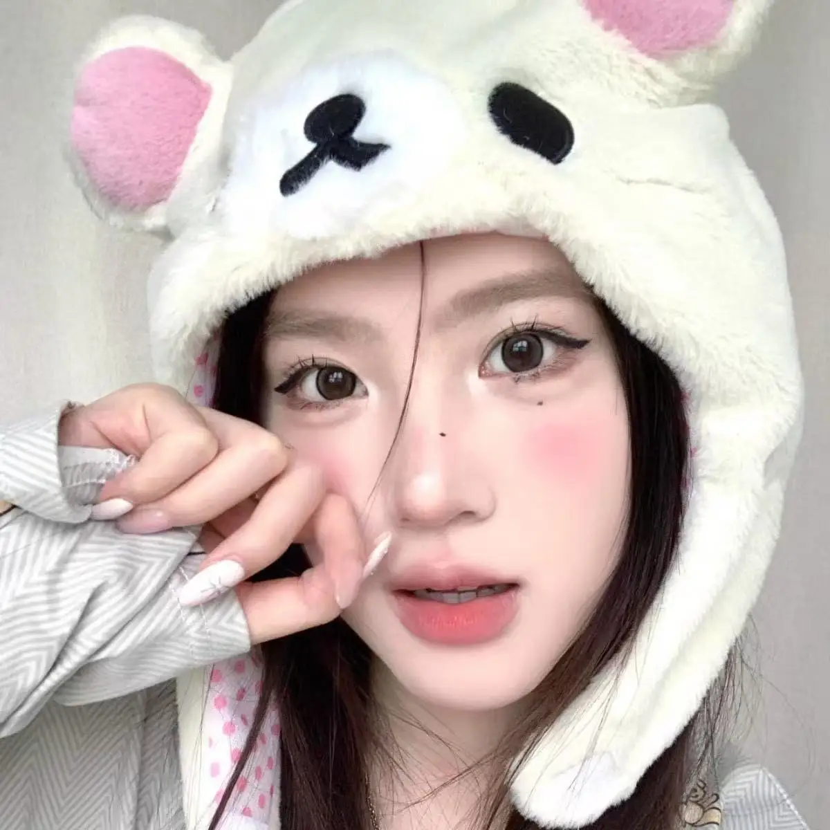 

Розовая кукла-милая для девочек, расслабленная шапка с медвежьими ушками, теплая плюшевая шапка-джокер для девочек, подарок на день рождения осенью и зимой