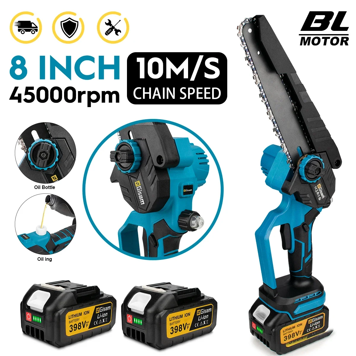 8 zoll Bürstenlose Elektrische Kettensäge Mit Öler Cordless Elektrische Säge Holzbearbeitung Garten Astsäge Werkzeug Für Makita 18 V Batterie