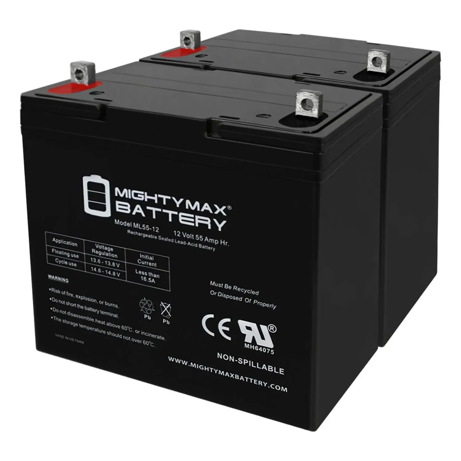 12V 55Ah SLA Battery for Pride Mobility Legend XL Scooter Wheelchair 2 Pack, Customized