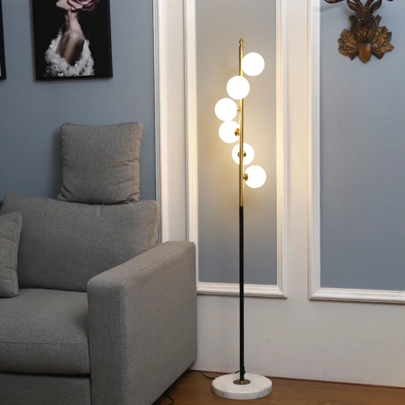 Modern Led Floor Lamp Two-color Iron Glass Ball Floor Lamps for Living Room Bedroom Study Nordic Home Decor Marble Standing Lamp image 2