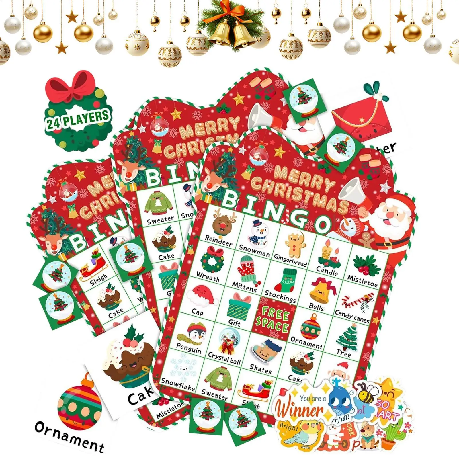 

Christmas Bingo Game Set Winter Holiday Bingo Card Board Games Interactive Activities Deck For Festival Party Outdoor Children