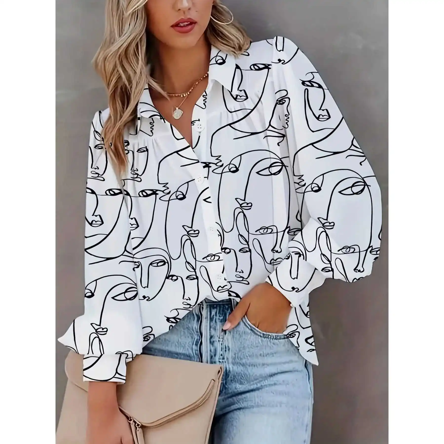 

Women's Casual Long Sve Abstract Printed irt New Office Cleanfit Sle Poly Fabric A-Line Sve Thin Non-deformable