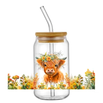 Highland ซีรีย์วัวกันน้ำกันรอยขีดข่วนสติ๊กเกอร์3D แบบ Libby คัพ16oz สติกเกอร์3D Pegatinas ดีไซน์แบบ DIY