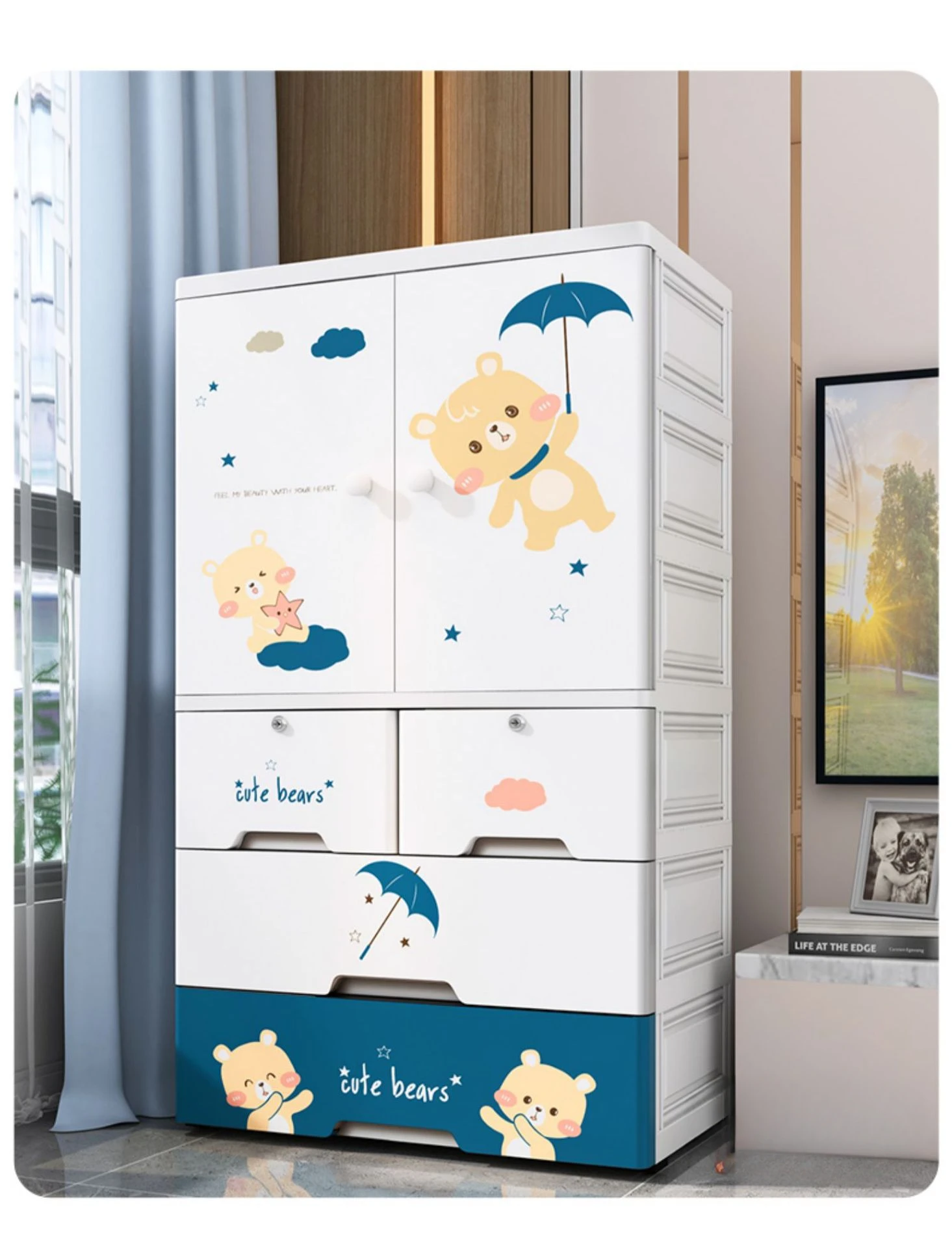 Drawer style baby storage cabinet, plastic baby wardrobe, children\'s clothing storage box, household snack storage cabinet