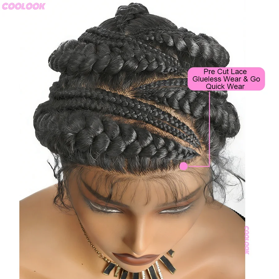 Neu eingetroffene Bantu-Flechtperücken, synthetische Vollspitzen-Cornrow-Box-Braids-Perücken, kleberlose, handgefertigte Low-Bun-Flechtperücken für Damen, 12 Zoll – Detail 7