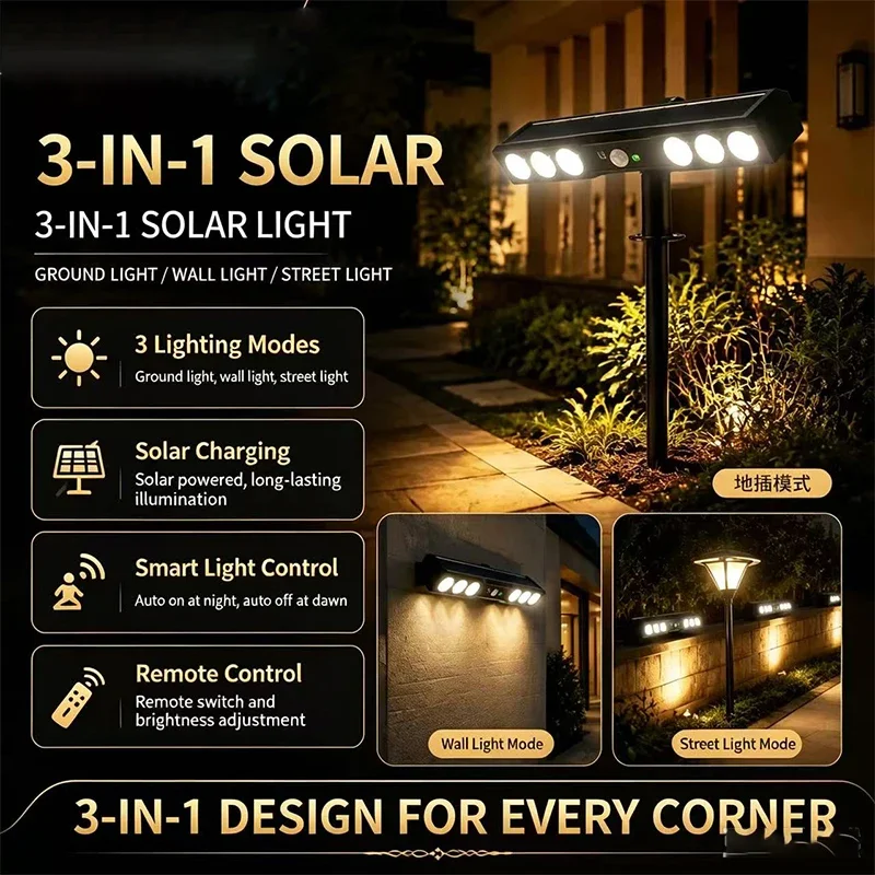 NEW 1/2Pcs Solar Lights Outdoor Motion Sensing 3In1 Wall Lamps Waterproof 3Mode Ground Lights for Walkway Patio Yard Garden